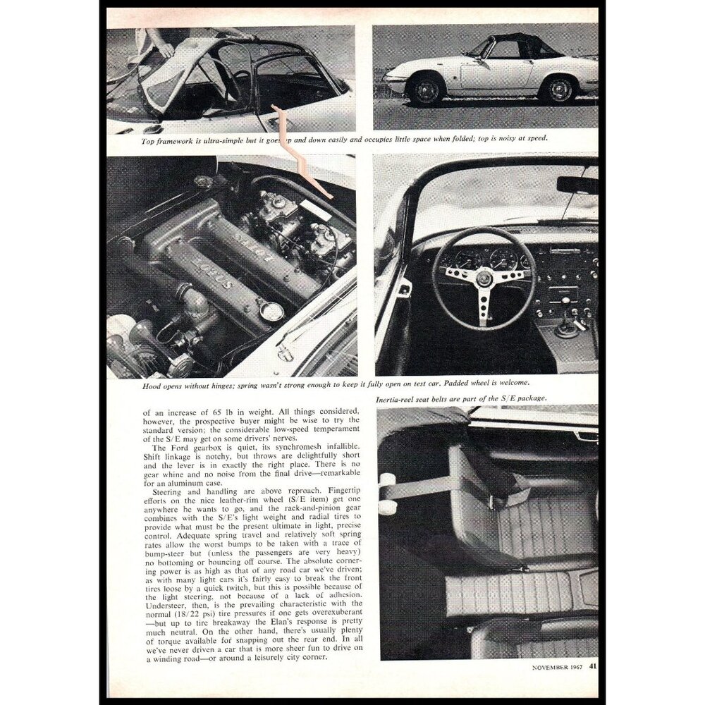 1968 Lotus Elan S/E Convertible Roadster 5 Page Original Vintage Print Article - Picture 3 of 5